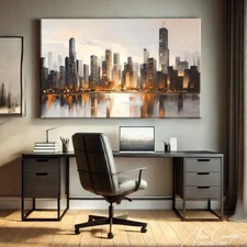 Chicago Skyline Wall Art Canvas Framed Abstract Cityscape Art Print Bedroom Deco