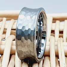 Tungsten Ring Men's Concave Hammered Brushed Wedding Band Men's Anniversary Band
