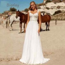 Boho Sweetheart Wedding Dresses Lace Chiffon Bridal Gown Spaghetti Straps Custom