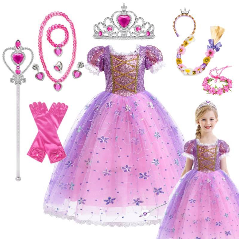 Niños Niñas Enredado Rapunzel Elegante Vestir Fiesta Juegos con disfraces Princesa Disfraz Conjunto