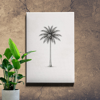 Single palm tree drawing Art Print minimal tropical line illustration