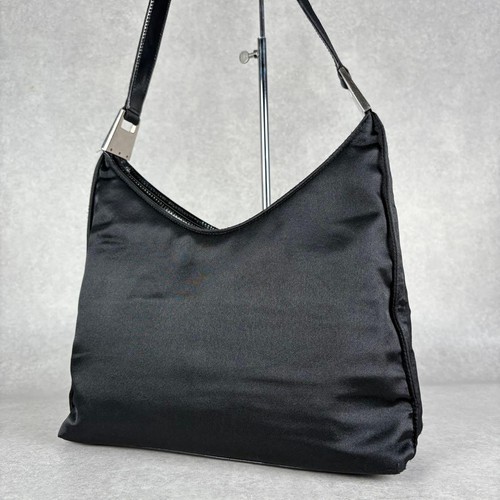 GUCCI One Shoulder Tote Bag Black Nylon Y2K Tom Ford Era Vintage Handbag