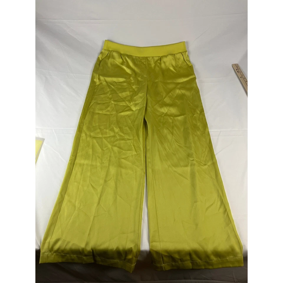 Calvin Klein Women's XL Wide Leg Satin Pull On Pants Elastic Waist Yellow - Image 2 of 4