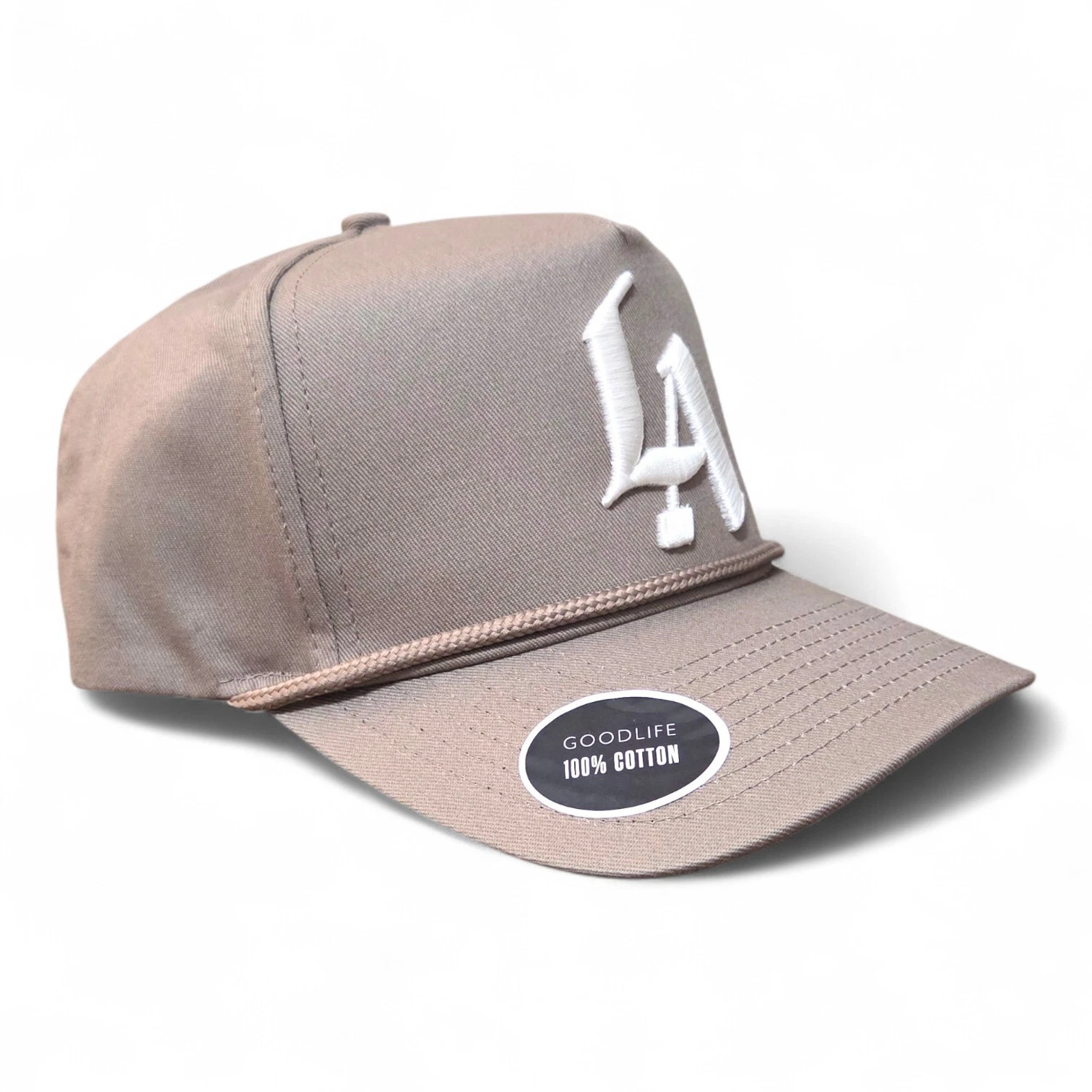 ​Goodlife Los Angeles Hat LA Snapback Cap Khaki Tan White Embroidery NEW
