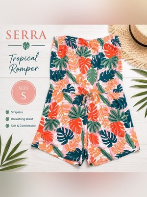 Serra Tropical Leaf Print Strapless Romper Women s Size Small