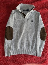 Chaps Grey / Brown Quarterzip Sweater - Adult Small - Great Condition Dress Up