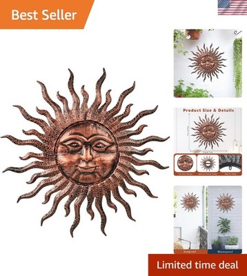 Large 29'' Antique Bronze Sun Wall Art - Durable & Easy to Assemble for Outdoors