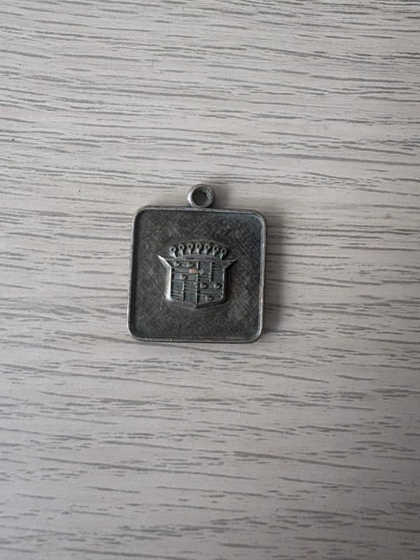Vintage Cadillac Square Metal Logo Keychain Fob Collectible Emblem
