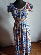 Zuppe Magic Maxi Dress BohoGypsy Bardot Smocked Waist Abstract Print Blue Orange