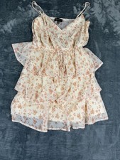 Trixxi Floral Ruffle Tiered Dress With Adjustable Straps Small Cream & Peach