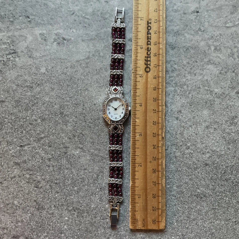 Reloj de cuarzo Avon para mujer F666787 vestido mop marcasita ovalado con cuentas 7 1/4" BG Foto 4 de 4