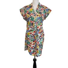 Karlie Womens Tropical Floral Wrap Mini Dress Sz Medium Multicolor Short Sleeve