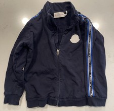 Moncler Toddler Zippered Jacket Black With Blue Stripe