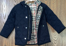 Burberry Navy Quilted Hooded Zip Jacket Check...