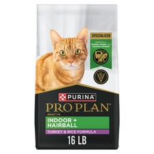 Purina Pro Plan Hairball Management Indoor Cat Food Turkey Rice 16 lb Bag