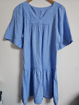 M&S Flachs Leinenmischung Hängerchen Boho blau Kleid Größe 10