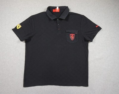 Puma Shirt Mens Large Black Polo Ferarri Short Sleeve Pocket Preppy Adult Cars