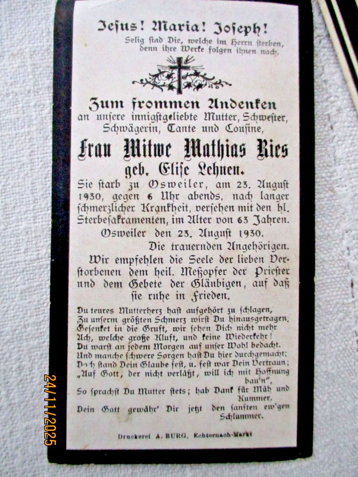 Totenzettel Sterbebilder 1930 - 1931 Konvolut Eifel 12 Stück - Bild 2 von 4