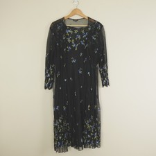 Komarov Dress Set Womens Medium Black Blue Floral Embroidered Mesh Duster
