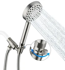Solid Metal Brushed Nickel Handheld Shower Head With Extra Long Stainless Ste...