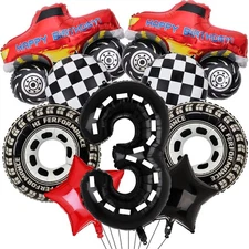 Truck Party Decorations - 9pcs Birthday Number Foil Balloon for 3rd Birthday ...