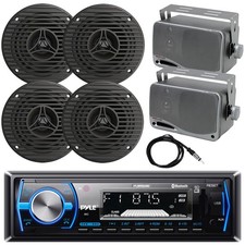 Pyle Stereo Receiver, 4x 3.5" 75W Speaker, 2x 3.5'' 200W Silver Speaker, Antenna