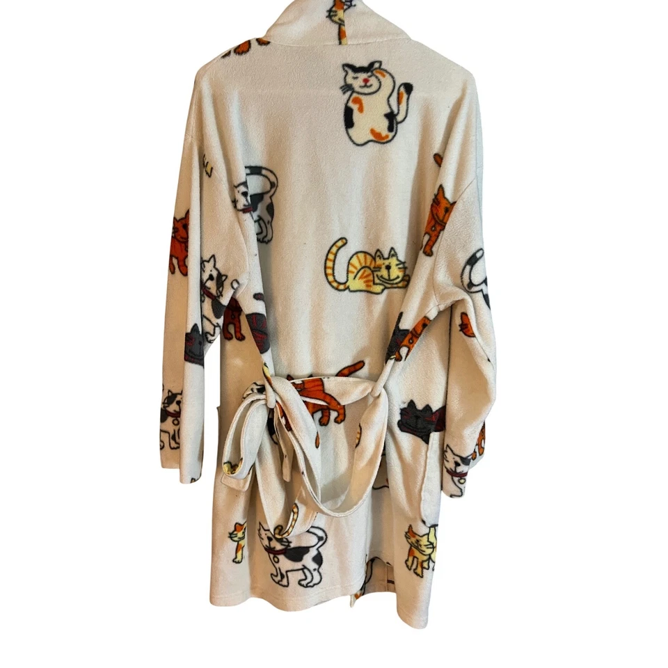 Aegean Apparel Cat Print Fleece Robe One Size Cozy Fun Novelty - Image 4 of 4