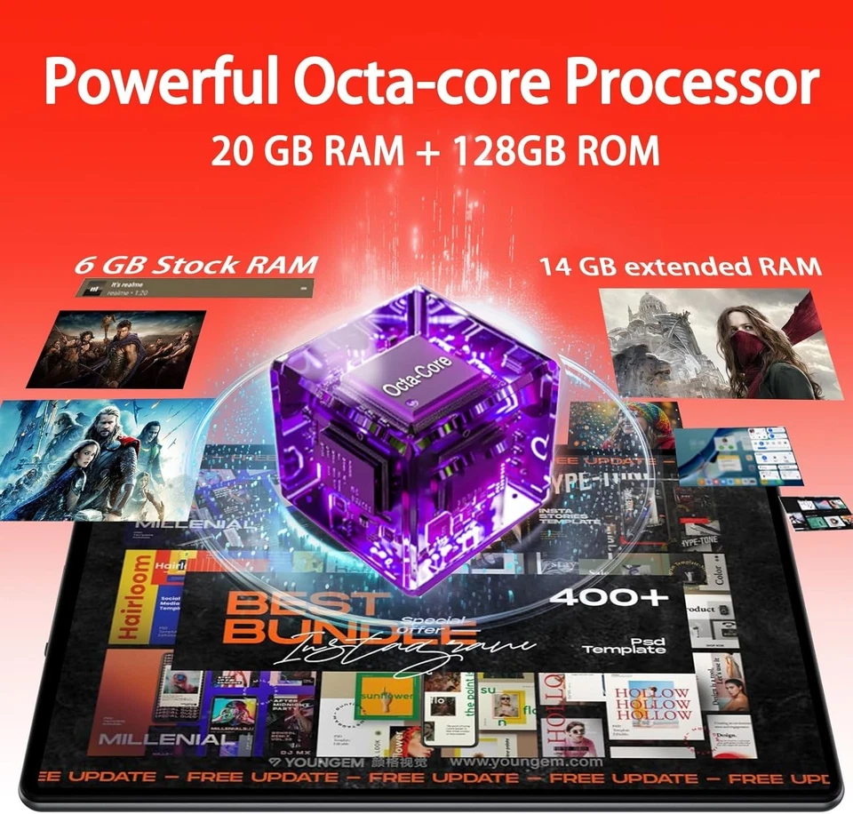 SKYEGG Android 14 Tablet 10.1 inch Tablets,20GB RAM 128GB ROM 1TB Expand,Octa-Co - Image 3 of 4