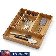 Bamboo Drawer Organizer Set 5Pc Eco-Friendly Storage Solutions Home Office New