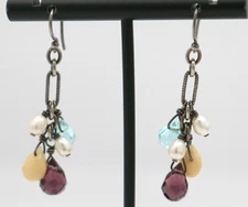Retired Silpada Sterling Silver Blue Topaz, Pearl Amethyst Dangle Drop Earrings