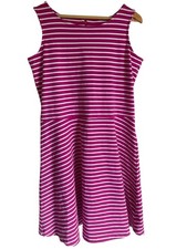 Talbots Woman Size X Pink White Striped Sleeveless A-Line Dress Classic Coastal