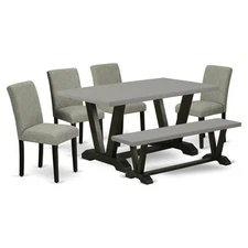 East West Furniture V-Style 6-piece Wood Dining Set with High Back in Black