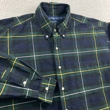 Vintage Polo Ralph Lauren The Big Shirt Men Large Green Blue Plaid Oxford Tartan