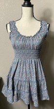 Urban Outfitters Mini Dress Blue Floral Smocked Sleeveless Size XS