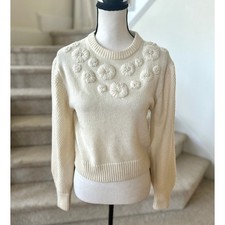 Other Stories Cream White Knit Floral Embroidered Crewneck Sweater