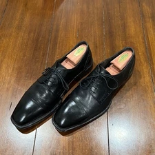 Johnston and Murphy LEATHER OXFORDS Mens 10 M Black Cap Toe Dress Shoes 59-11815