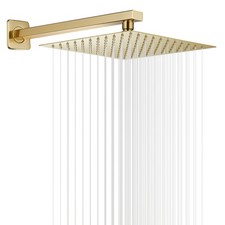 12" Gold Rain Shower Head, Stainless Steel Rainfall Ceiling Mount Shower Head, H