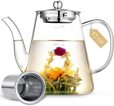 Estufa Tetera De Vidrio 1200/1500 ML Te Con Infusor Acero Inoxidable Extraible
