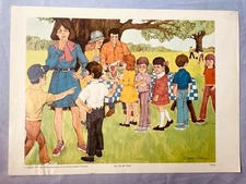 1974 Sunday School Picture Poster CHILDREN "LET US BE FIRST"  12x17