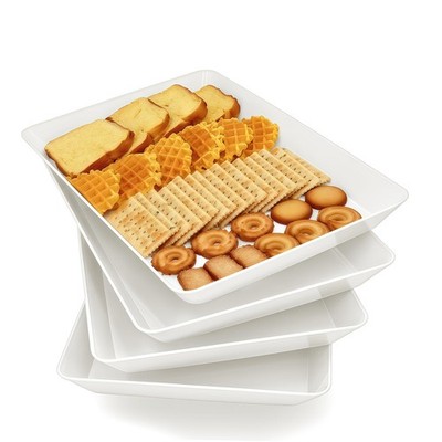 4 Pack Plastic Serving Trays Large White Food Platters for Party Snacks