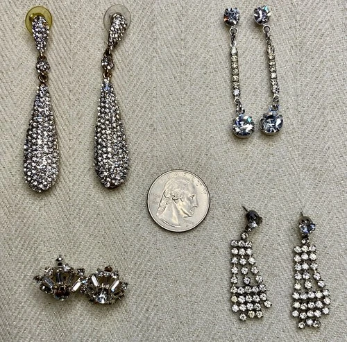 Lot Of Vintage Rhinestone Costume Jewelry Earrings 1980s and 1990s Elegant