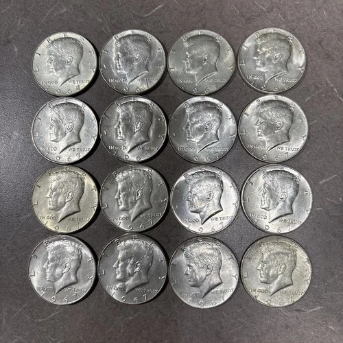 16 - 1967  Liberty - Kennedy Half Dollars. 40% Silver Very Good Condition.