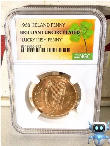 1968 IRELAND PENNY BRILLIANT UNCIRCULATED LUCKY 🍀 IRISH PENNY NGC CERTIFIED