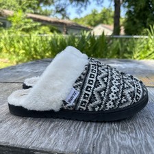 Born Fair Isle Faux Fur Scuff Slippers Black Small Size 5 - 6 - BP