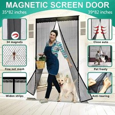 Magnetic Screen Door Heavy Duty Hands-Free Mesh Anti Bug Fly Curtain 38"x82"