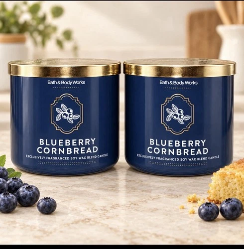 LOT OF 2 Bath & Body Works Blueberry Cornbread 3-Wick Scented Candle FALL ‘26🫐 - product listing photo