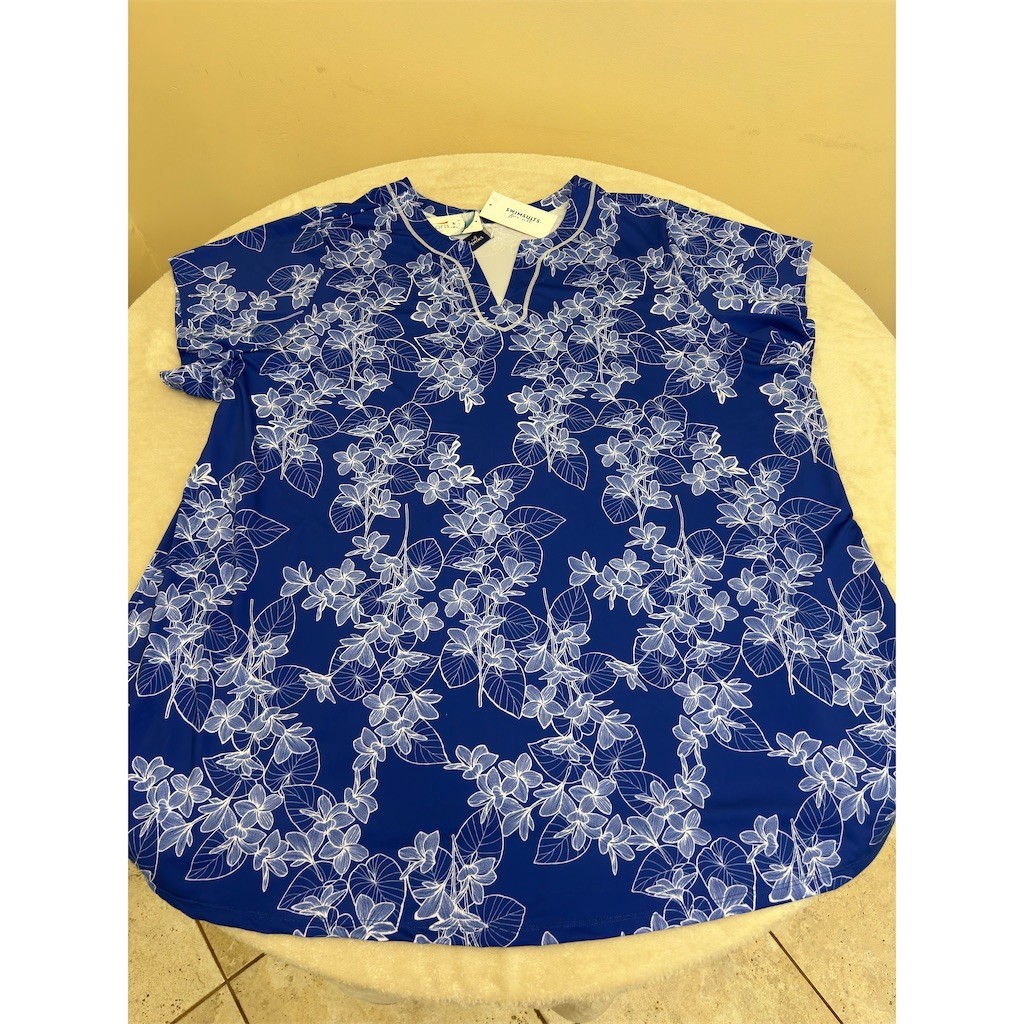 NWT Swimsuits For All Cover Up Tunic Womens Plus Size 34 Blue White Floral NEW!