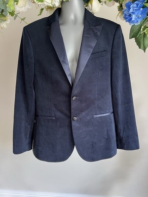 TED BAKER Smoking Sakko Blazer Herren Anzug TB 3 UK M Blau Samt Satin Lepel NEU