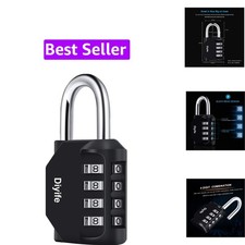 4 Digit Resettable Combination Padlock, Weatherproof Locker Lock Sturdy and...