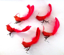Vintage Red Bird Christmas Cardinal Tree Ornaments 5" Feathered Lot of 5 Wired